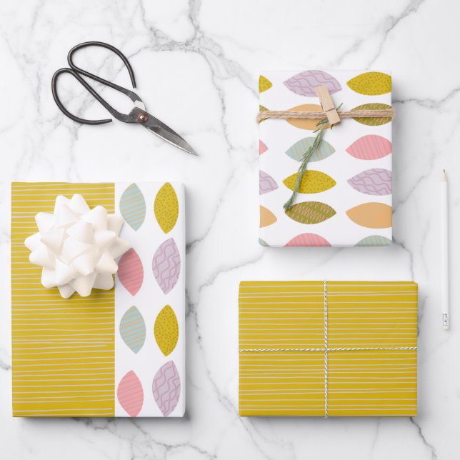 Abstract Modern Leaf And Coordinating Pattern Wrapping Paper Sheet (Front)