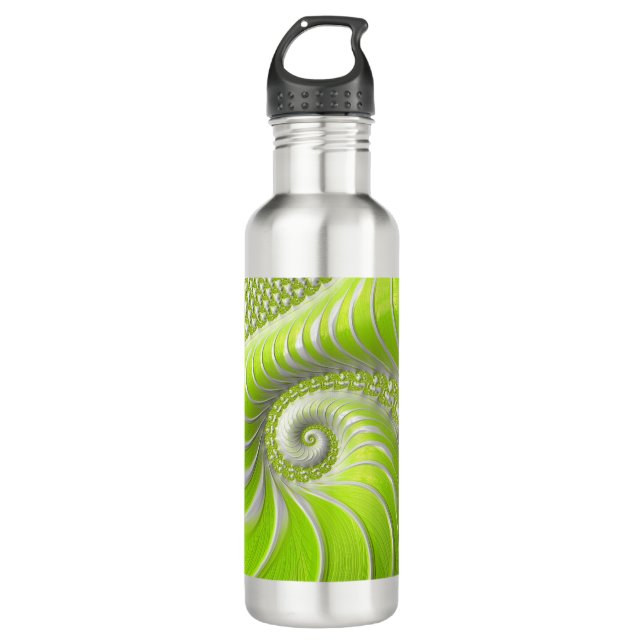 Abstract Modern Lime Green Spiral Fractal 710 Ml Water Bottle (Front)
