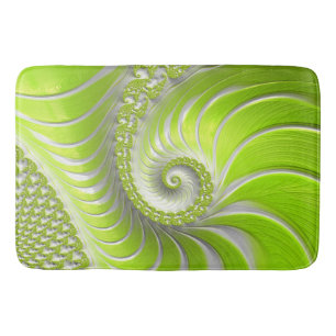 Abstract Modern Lime Green Spiral Fractal Bath Mat