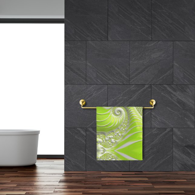 Abstract Modern Lime Green Spiral Fractal Bath Towel (Creator Uploaded)