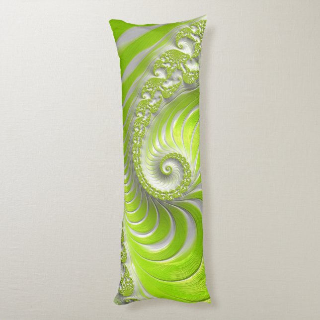 Abstract Modern Lime Green Spiral Fractal Body Cushion (Back (Vertical))