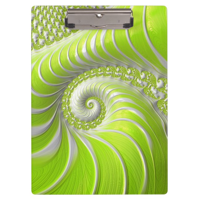 Abstract Modern Lime Green Spiral Fractal Clipboard (Front)