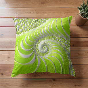 Abstract Modern Lime Green Spiral Fractal Cushion