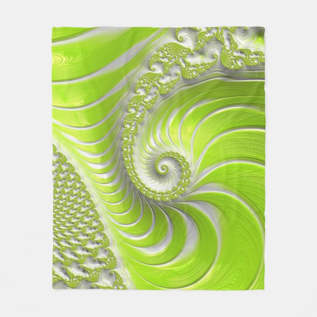 Abstract Modern Lime Green Spiral Fractal Fleece Blanket (Front)