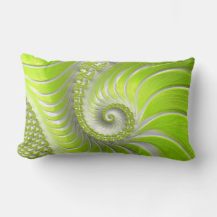 Abstract Modern Lime Green Spiral Fractal Lumbar Cushion