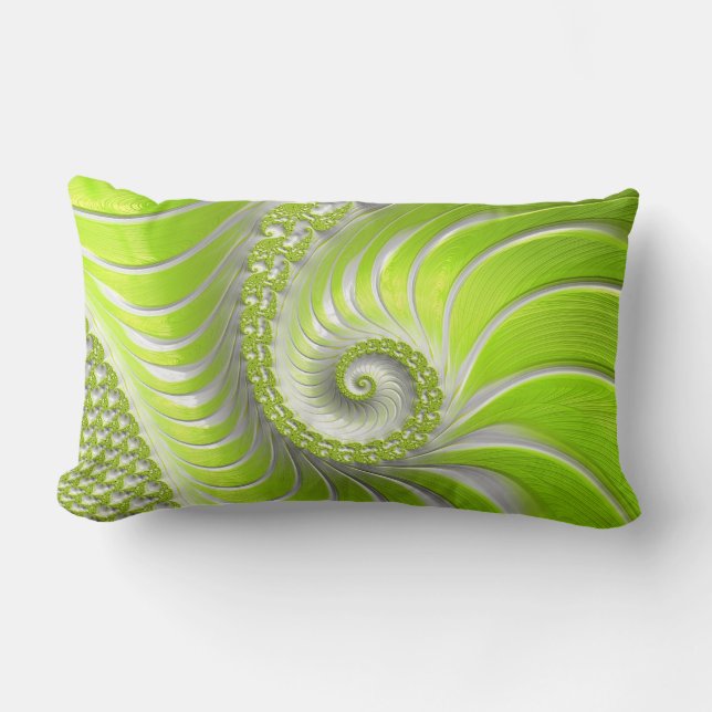 Abstract Modern Lime Green Spiral Fractal Lumbar Cushion (Front)