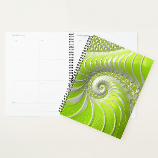 Abstract Modern Lime Green Spiral Fractal Planner (Display)