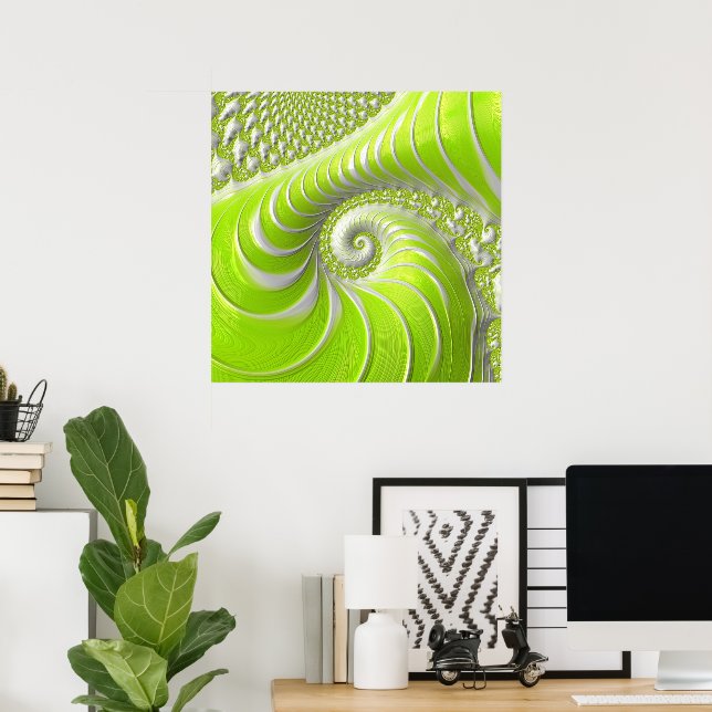 Abstract Modern Lime Green Spiral Fractal Poster (Home Office)