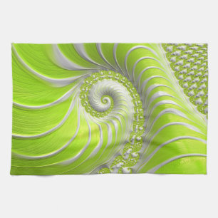 Abstract Modern Lime Green Spiral Fractal Tea Towel