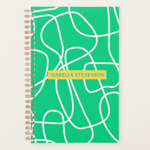 Abstract Modern Line Art in Green Personalised  Planner