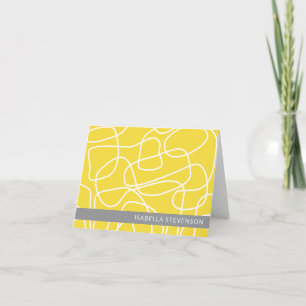 Abstract Modern Line Art in Yellow Personalised  Note Card