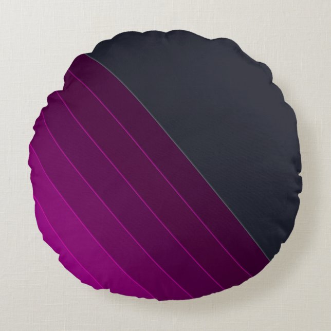 Abstract modern lined lines striped stripe dark pl round cushion (Front)