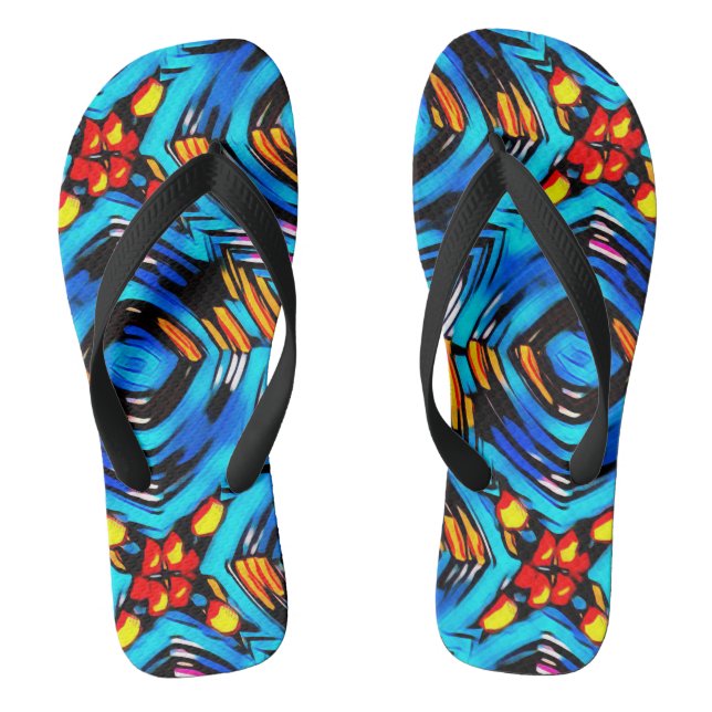 Abstract modern liquid modern liquify waves blue thongs (Footbed)