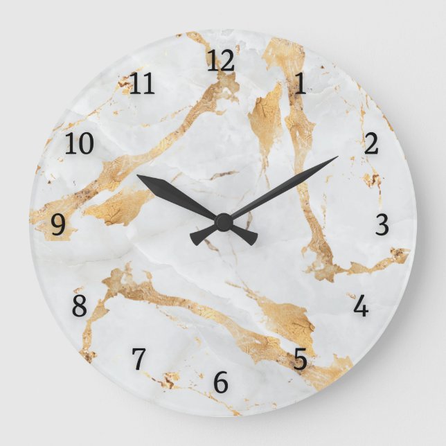 Abstract modern Marble grey gold aesthetic  Large Clock (Front)