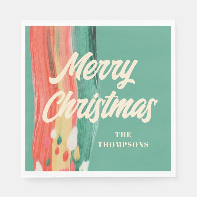 Abstract Modern Merry Christmas Personalised Name Napkin (Front)