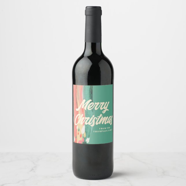 Abstract Modern Merry Christmas Personalised Name Wine Label (Front)
