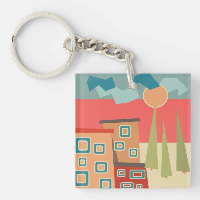 Abstract modern minimalistic art landscape geometr key ring (Front)