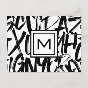 Abstract Modern Monogram Black and White Postcard