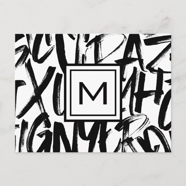 Abstract Modern Monogram Black and White Postcard (Front)