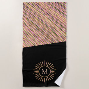 Abstract Modern Monogram Summer Pink Yellow Gold Beach Towel
