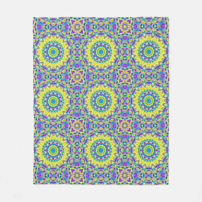 Abstract modern mosaic kaleidoscopic tile pattern fleece blanket (Front)