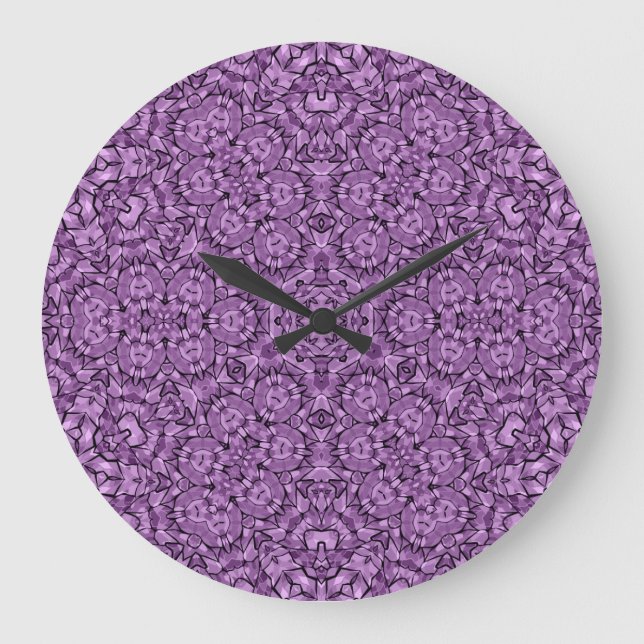 Abstract modern mosaic kaleidoscopic tile pattern large clock (Front)
