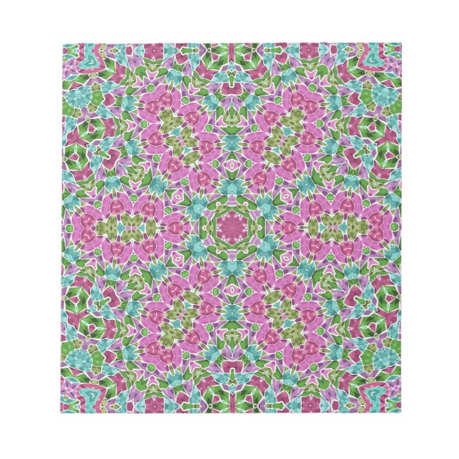 Abstract modern mosaic kaleidoscopic tile pattern notepad (Front)