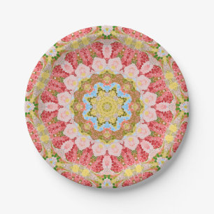 Abstract modern mosaic kaleidoscopic tile pattern paper plate