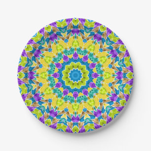 Abstract modern mosaic kaleidoscopic tile pattern paper plate