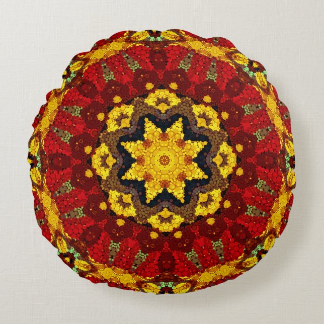 Abstract modern mosaic kaleidoscopic tile pattern round cushion (Front)