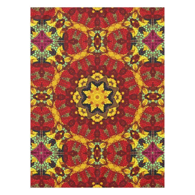 Abstract modern mosaic kaleidoscopic tile pattern tablecloth (Front)