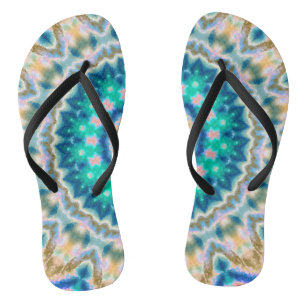 Abstract modern mosaic kaleidoscopic tile pattern thongs