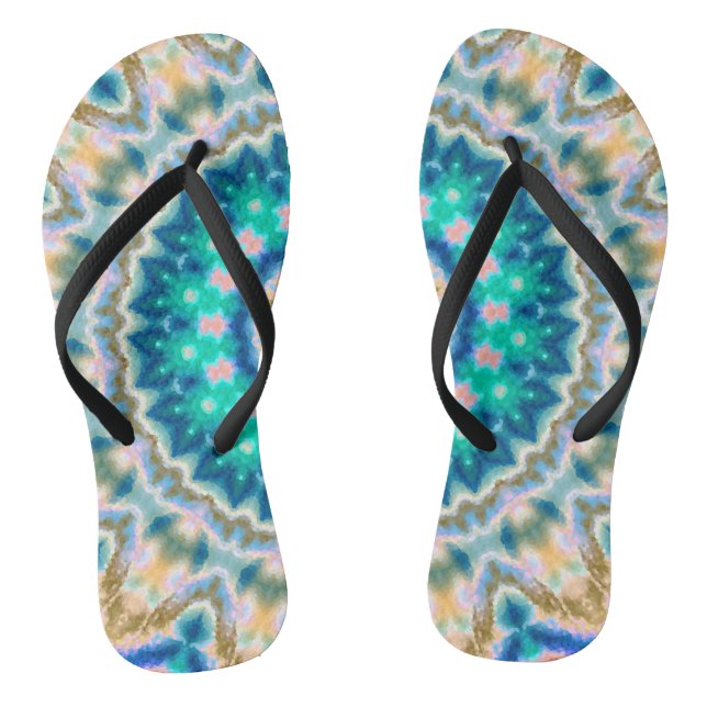 Abstract modern mosaic kaleidoscopic tile pattern thongs (Footbed)