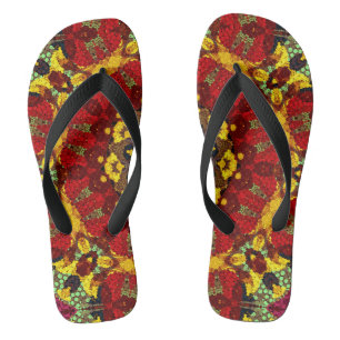 Abstract modern mosaic kaleidoscopic tile pattern thongs