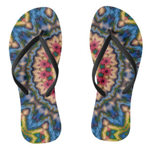 Abstract modern mosaic kaleidoscopic tile pattern thongs