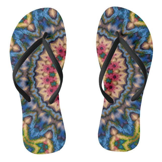 Abstract modern mosaic kaleidoscopic tile pattern thongs (Footbed)