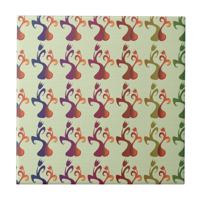 Abstract Modern Multicolor Tulip Floral design Tile (Front)