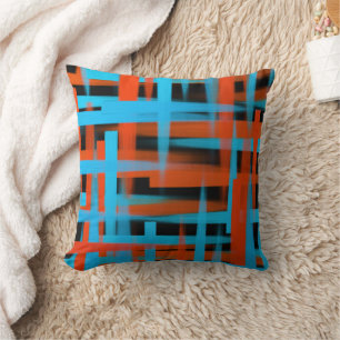 Abstract Modern Orange Blue Black Brush strokes Cushion