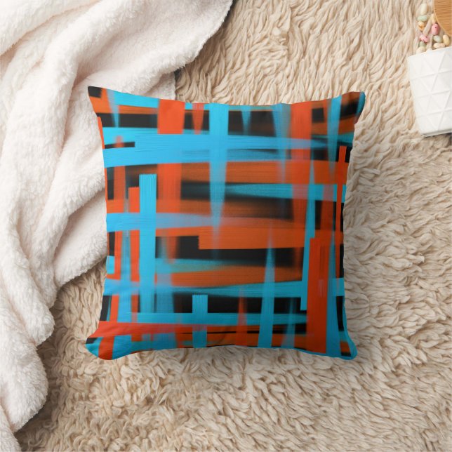 Abstract Modern Orange Blue Black Brush strokes Cushion (Blanket)