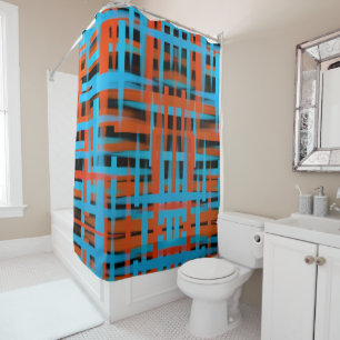 Abstract Modern Orange Blue Black Brush strokes Shower Curtain