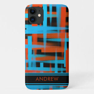 Abstract Modern Orange Blue Black Strokes Monogram iPhone 11 Case