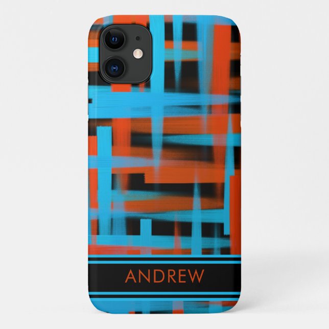 Abstract Modern Orange Blue Black Strokes Monogram Case-Mate iPhone Case (Back)