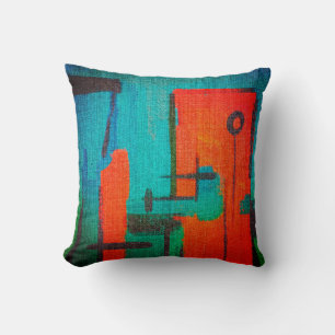 Abstract Modern Orange Blue Green Black Denim Cushion
