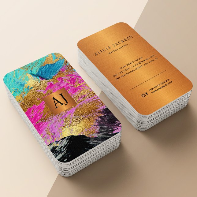 Abstract modern painting copper gold monogram business card (Creator Uploaded)