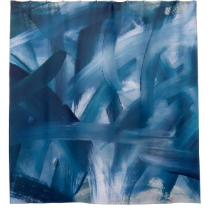Abstract modern painting landscape. Blue night art Shower Curtain