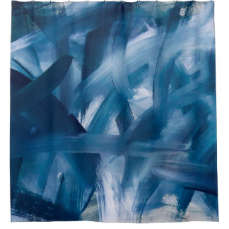 Abstract modern painting landscape. Blue night art Shower Curtain