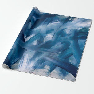 Abstract modern painting landscape. Blue night art Wrapping Paper