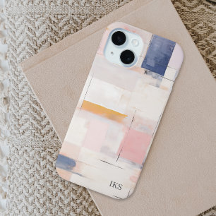 Abstract Modern Pastel Pattern Monogram iPhone 15 Case