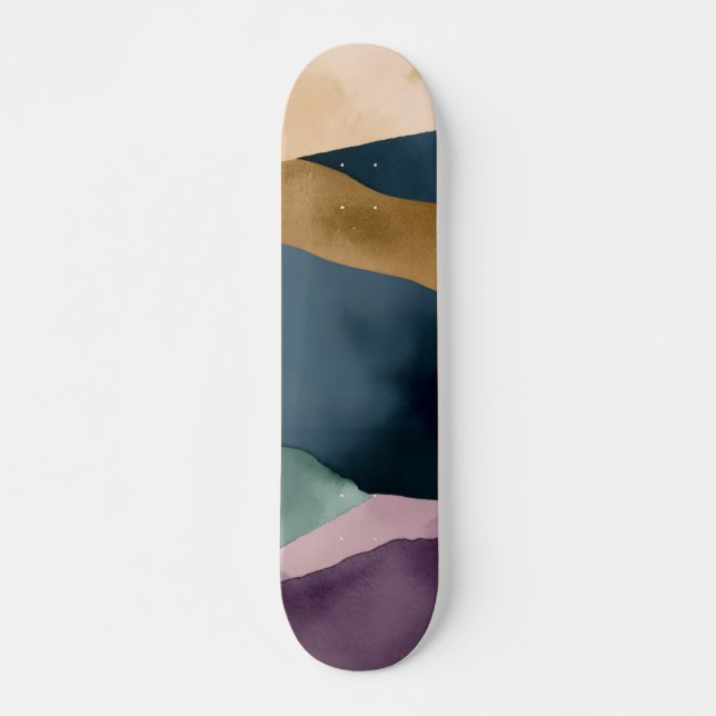 Abstract Modern Pattern Purple Blue Green Skateboard (Front)