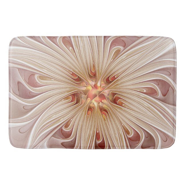 Abstract Modern Peach Pastel Flower Fractal Art Bath Mat (Front)